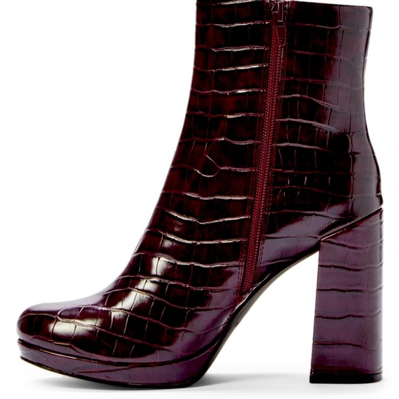 Rachel Zoe Faux Croc Mahogany Platform Boots - Picture 1 of 5